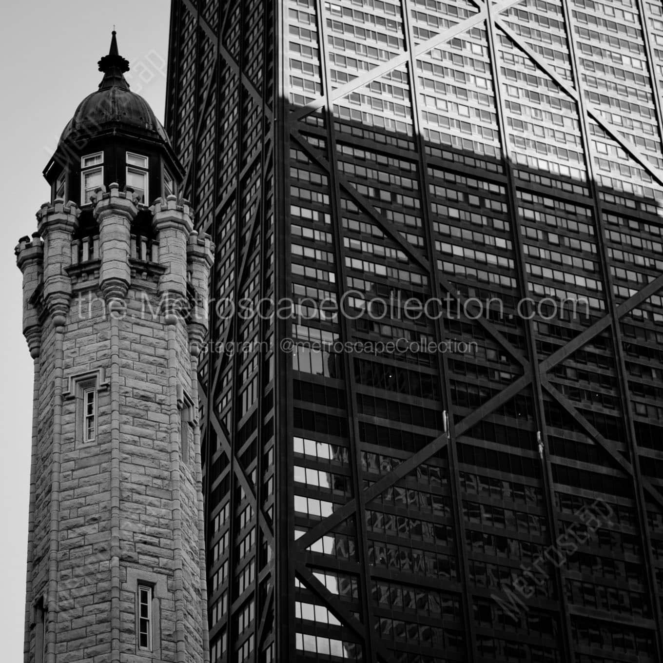 water tower and hancock building Black & White Wall Art