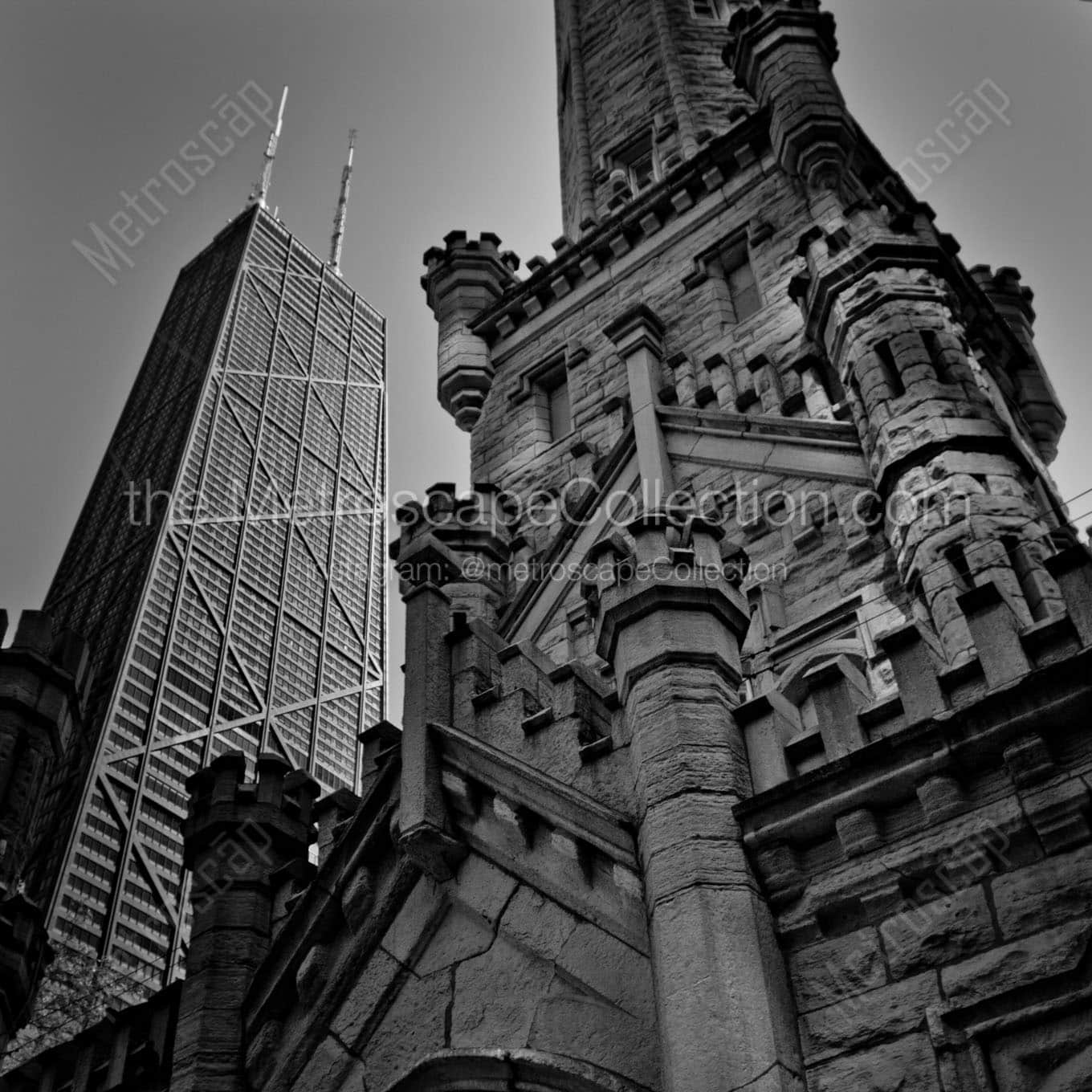 water tower hancock building Black & White Wall Art