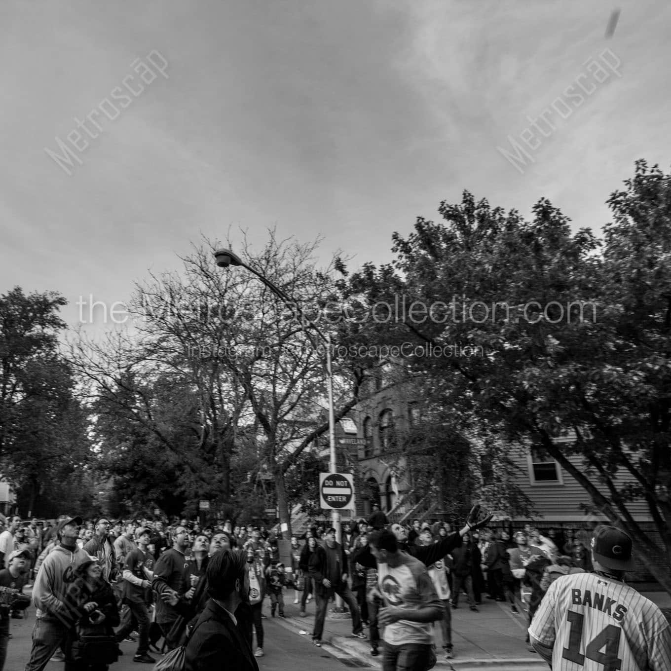 waveland ave ballhawks 2016 world series Black & White Wall Art