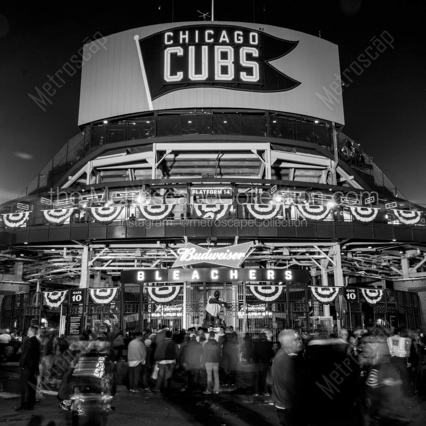 waveland sheffield bleacher entrance wrigley field Black & White Wall Art