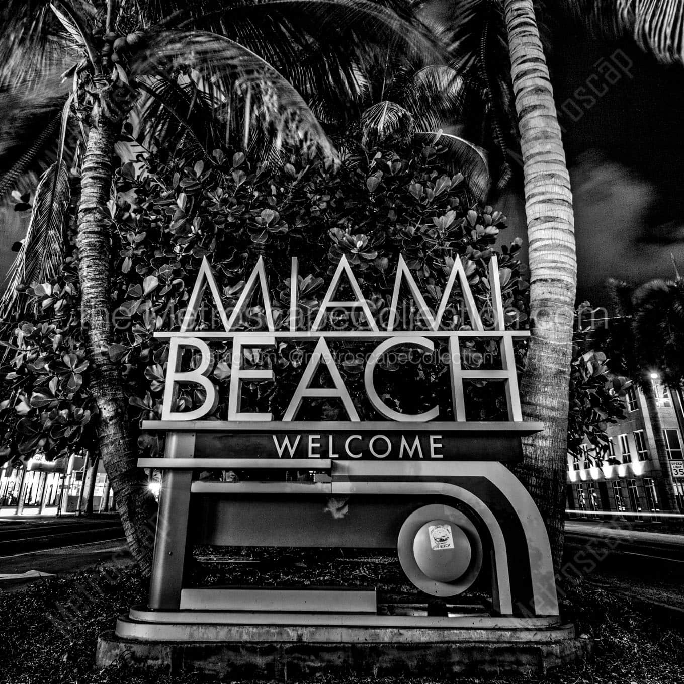 welcome miami beach sign Black & White Wall Art