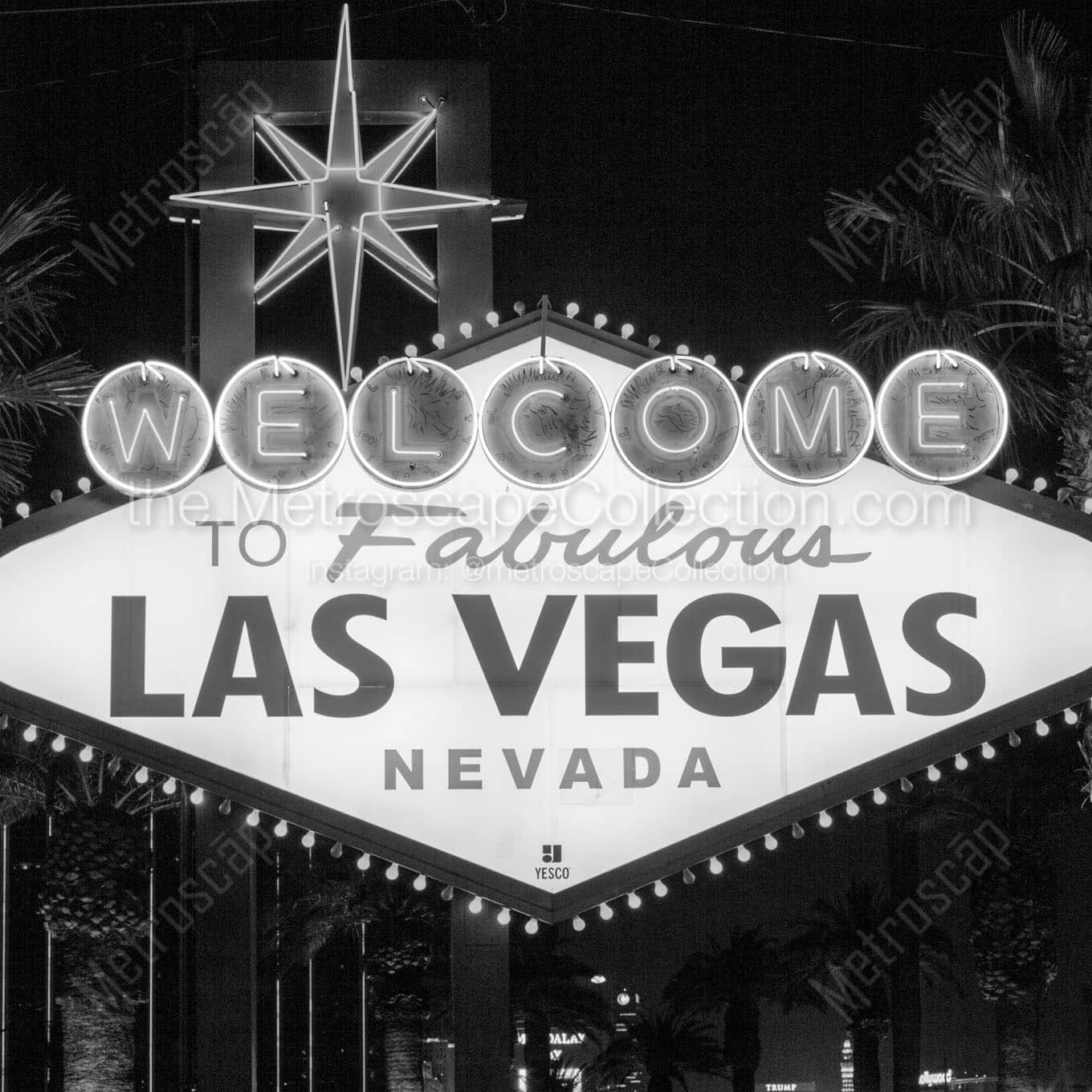 welcome to fabulous las vegas sign at night Black & White Wall Art