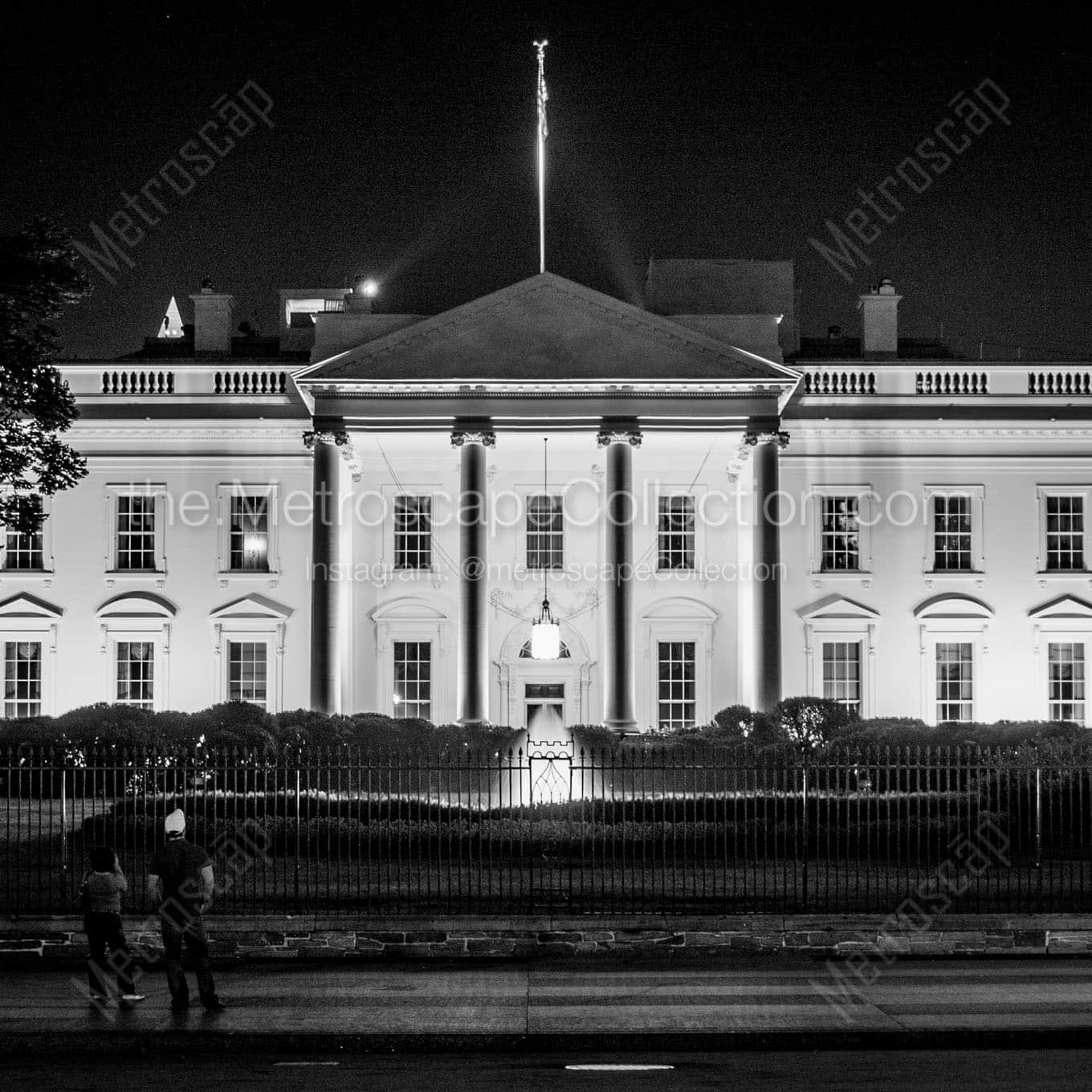 white house at night Black & White Wall Art