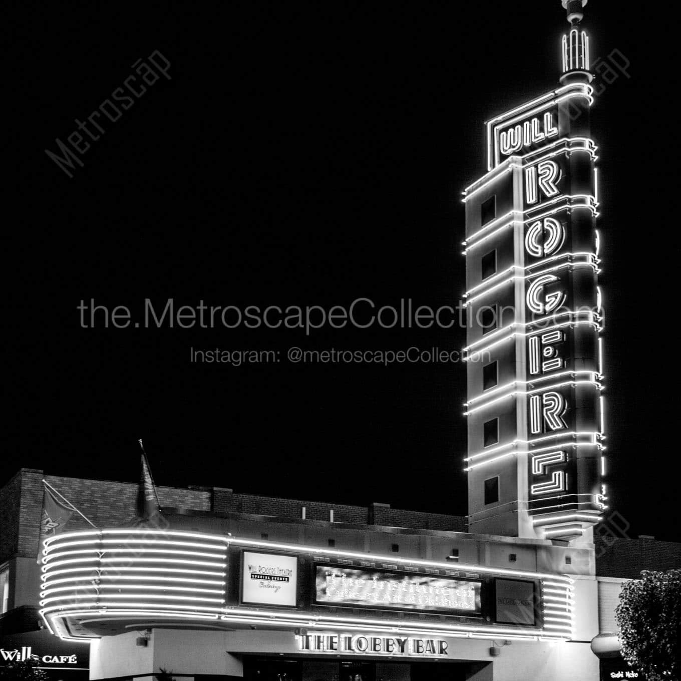 will rogers theater at night Black & White Wall Art