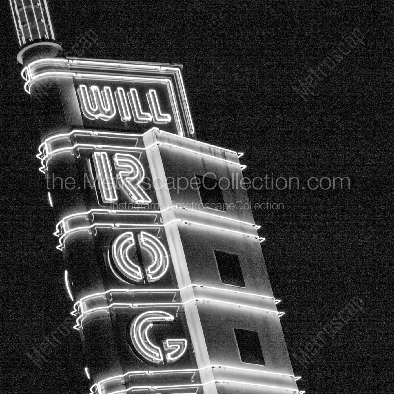 will rogers theater sign at night Black & White Wall Art