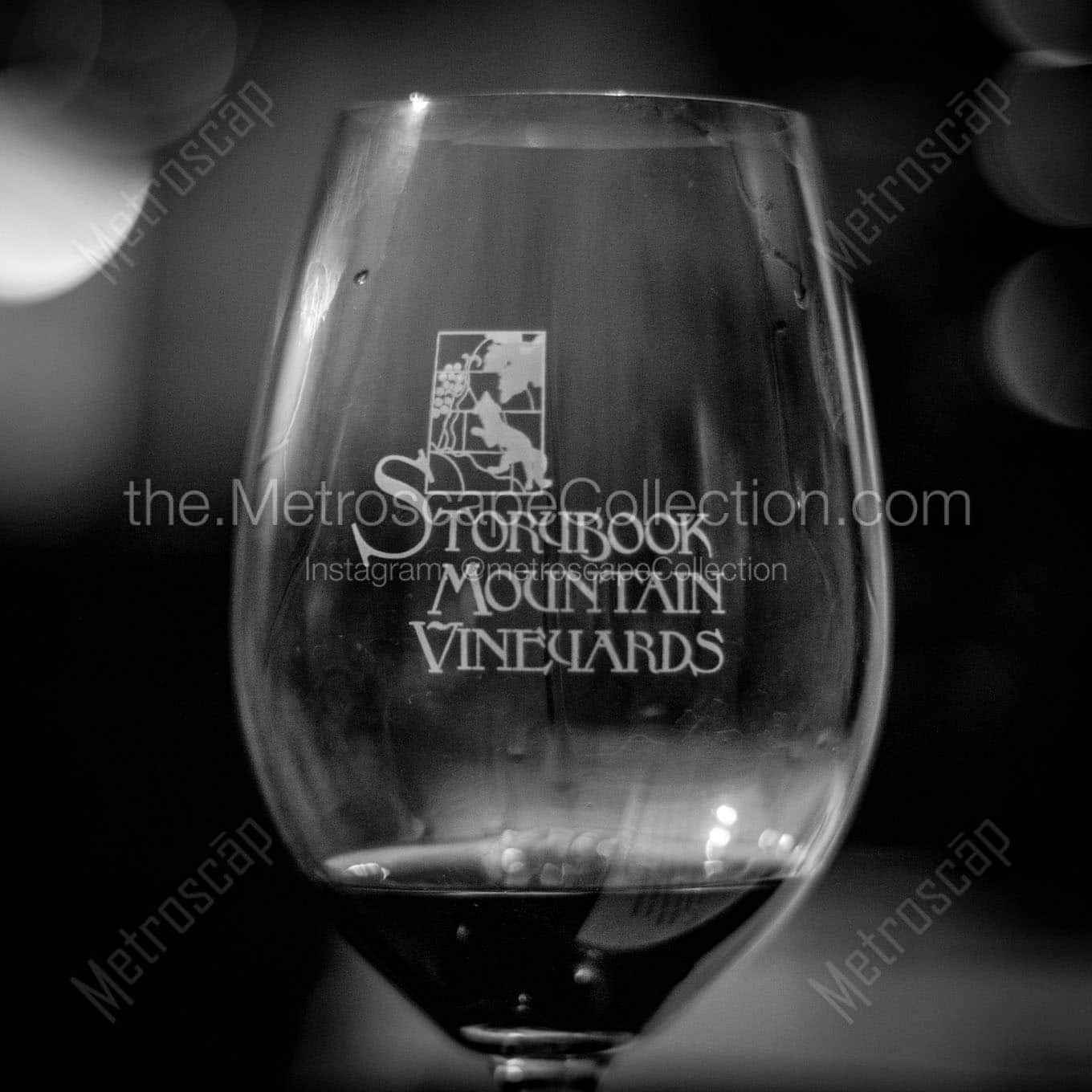 wine glass storybook mountain vineyards Black & White Wall Art