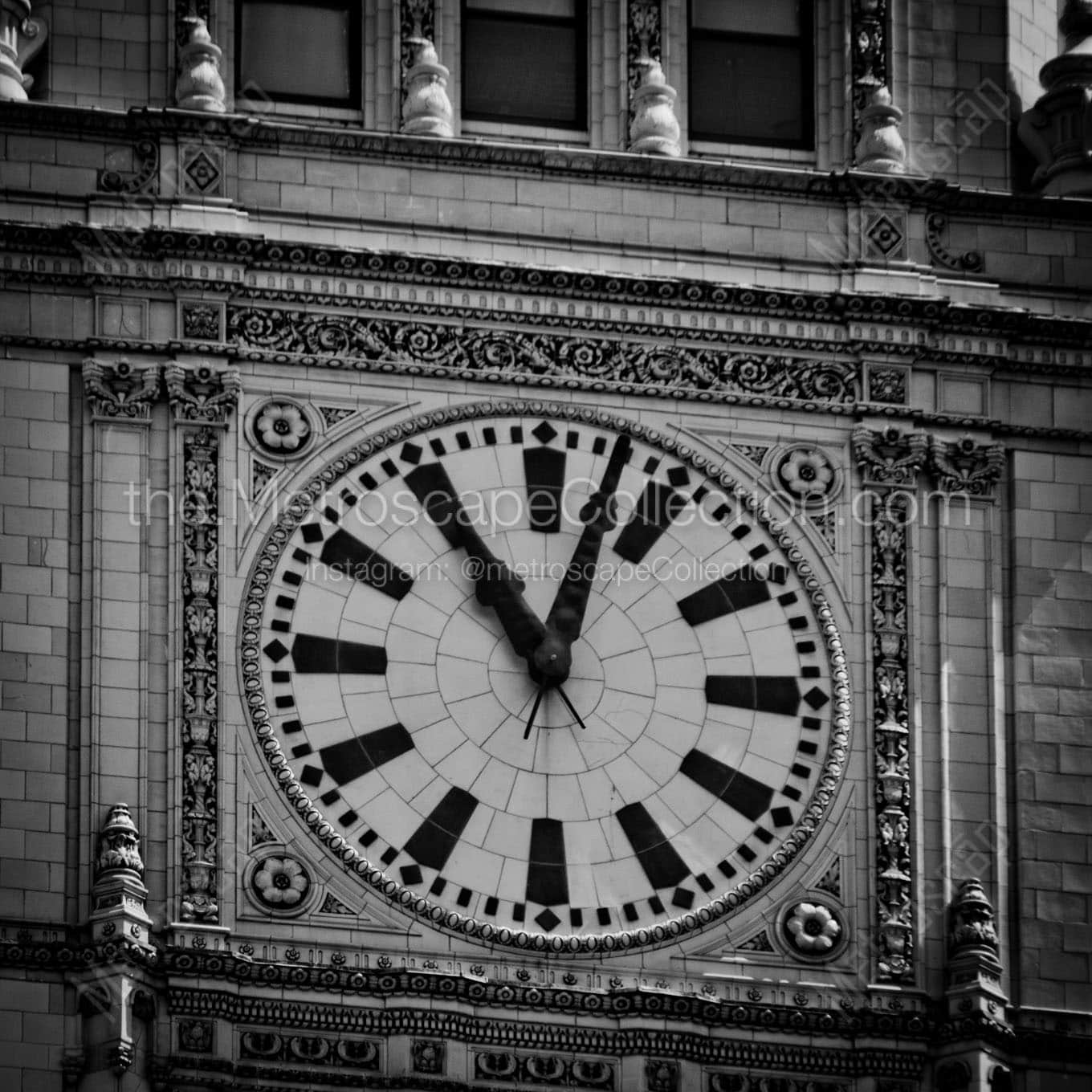 wrigley building clock face Black & White Wall Art