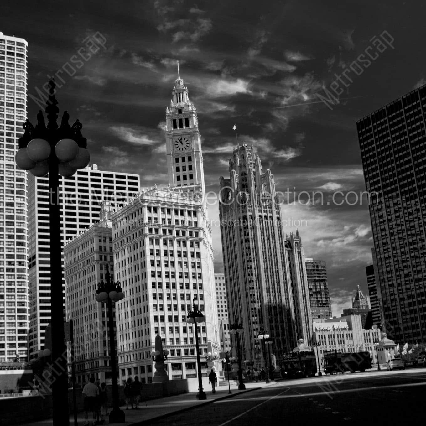 wrigley building tribune building wacker drive Black & White Wall Art