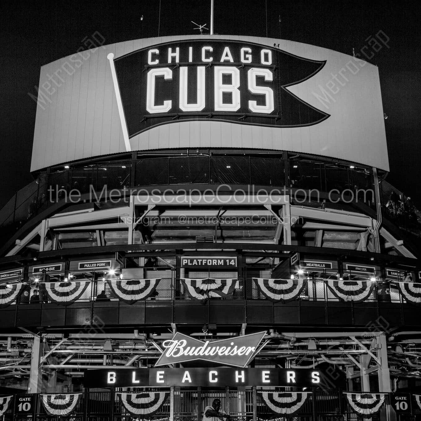 wrigley center field entrance sheffield waveland Black & White Wall Art