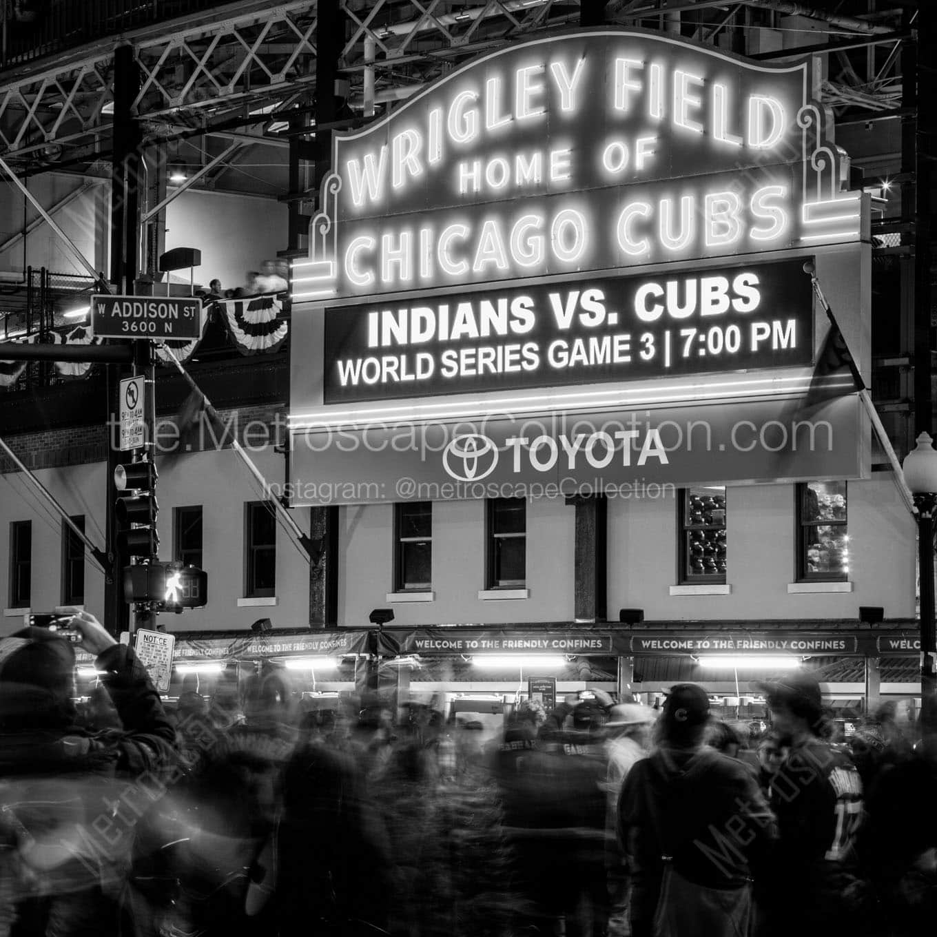 wrigley field sign 2016 world series Black & White Wall Art