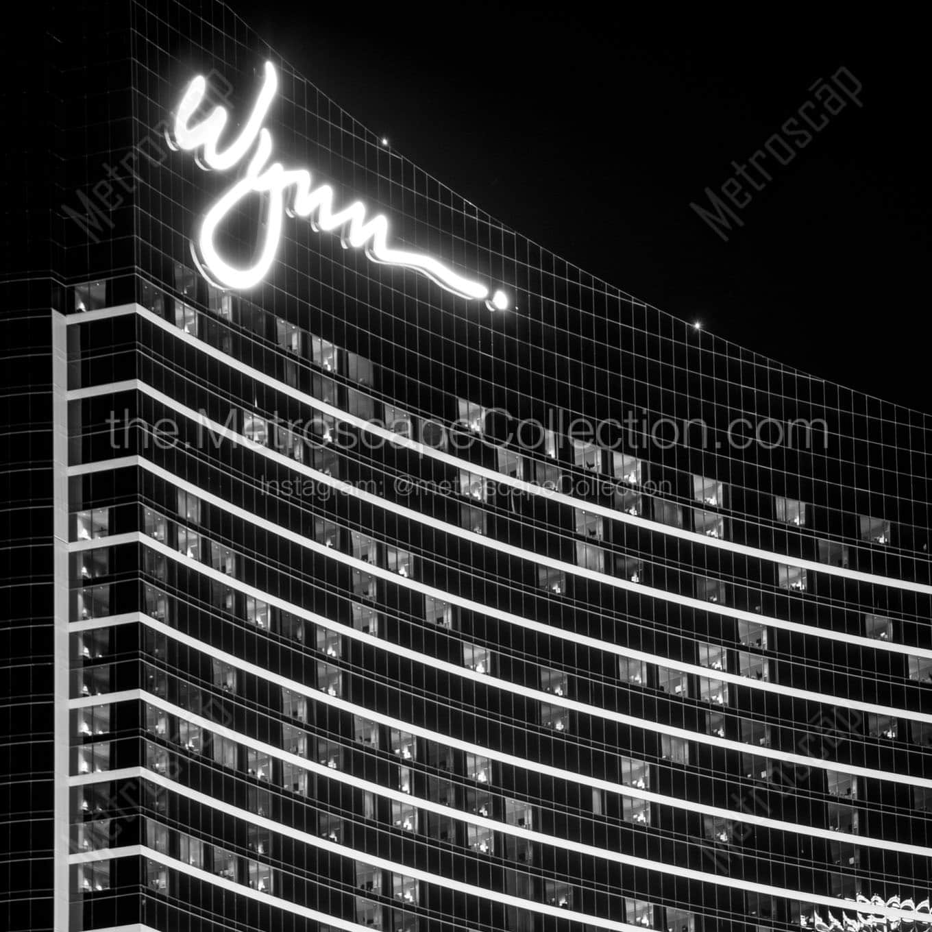 wynn hotel at night Black & White Wall Art