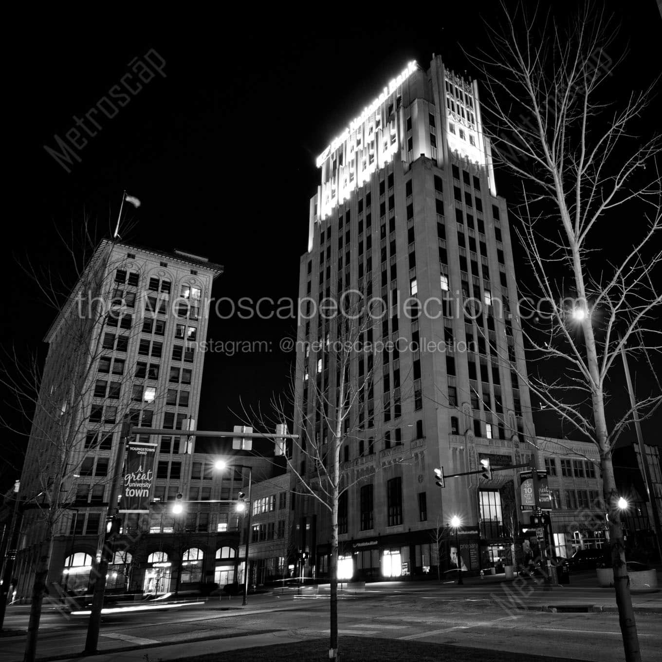 youngstown federal plaza at night Black & White Wall Art