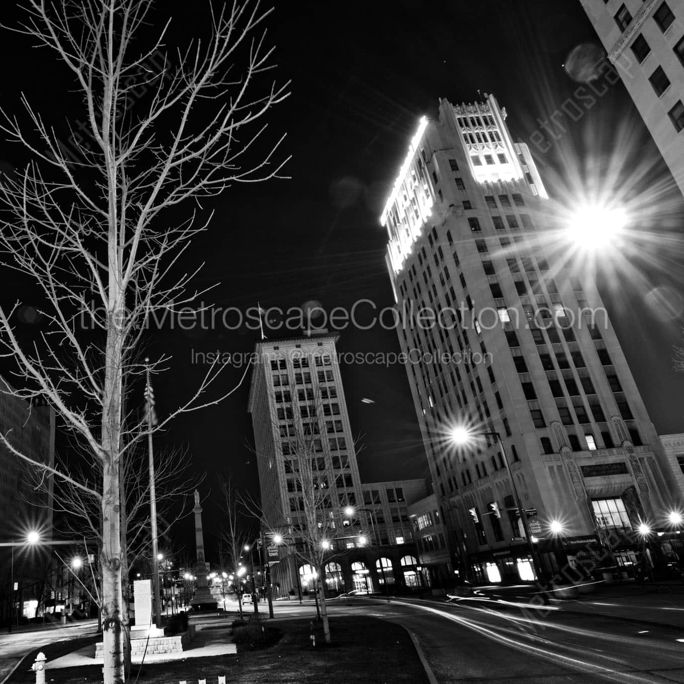 youngstown market street at night Black & White Wall Art
