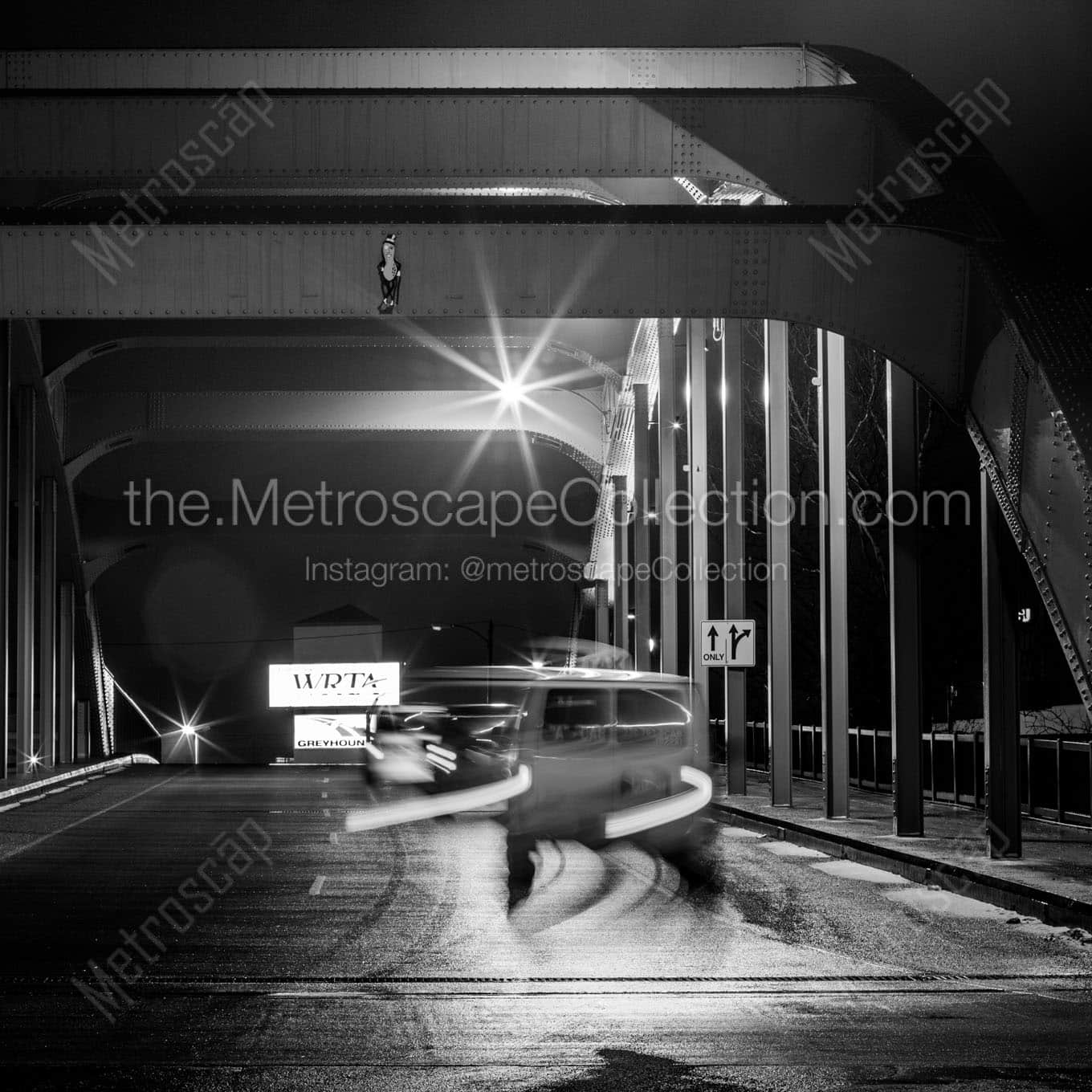 youngstown spring commons bridge at night Black & White Wall Art